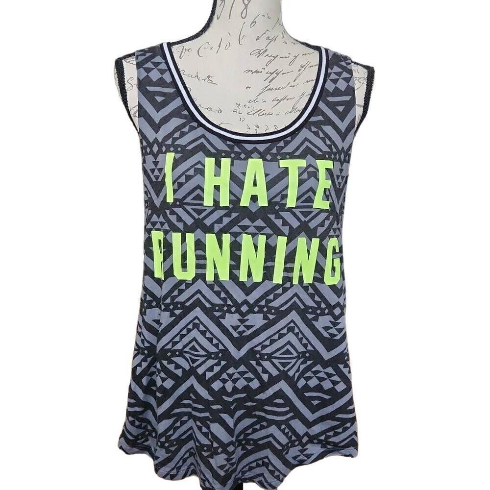 Pink Victoria's Secret Ladies Size Large Black Green I Hate Running Tank Top